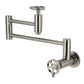Kingston Brass KS8103RKX Webb Wall Mount Pot Filler Faucet with Knurled Handle, Antique Brass design, brushed nickel finish with swing arms.