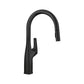 BLANCO Rivana High-Arc Pull-Down Dual-Spray Kitchen Faucet in sleek black finish, featuring a contemporary design.