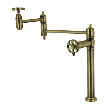 Kingston Brass KS3703RX Belknap Deck Mount Pot Filler Faucet, Antique Brass with foldable swing arms