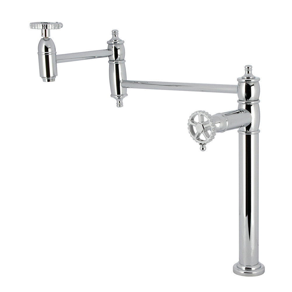 Kingston Brass KS3703CG Fuller Deck Mount Pot Filler Faucet, Antique Brass with foldable swing arms
