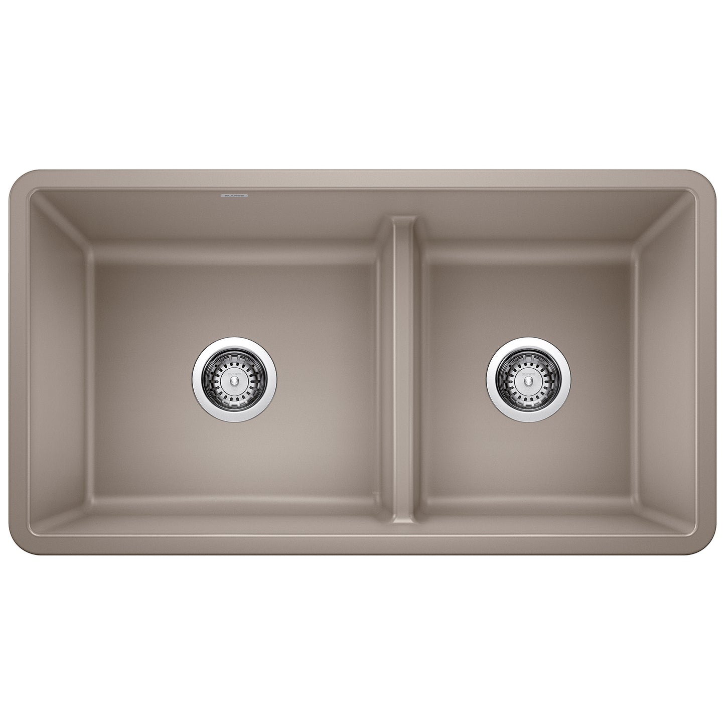 BLANCO Precis SILGRANIT 33" 60/40 Reversible Double Bowl Undermount Kitchen Sink with Low Divide, top view image.