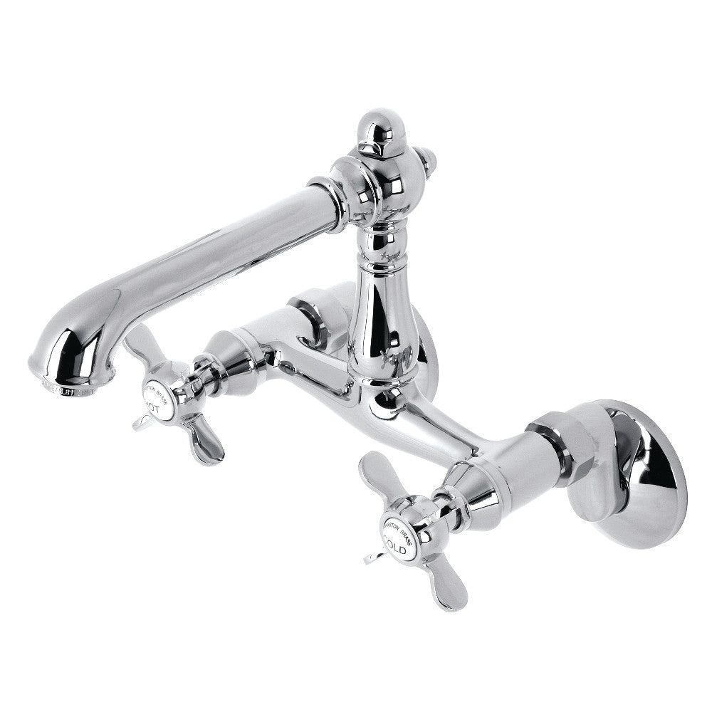 Kingston KS7220BEX Essex Two-Handle Wall Mount Bridge Kitchen Faucet, Matte Black with polished chrome finish