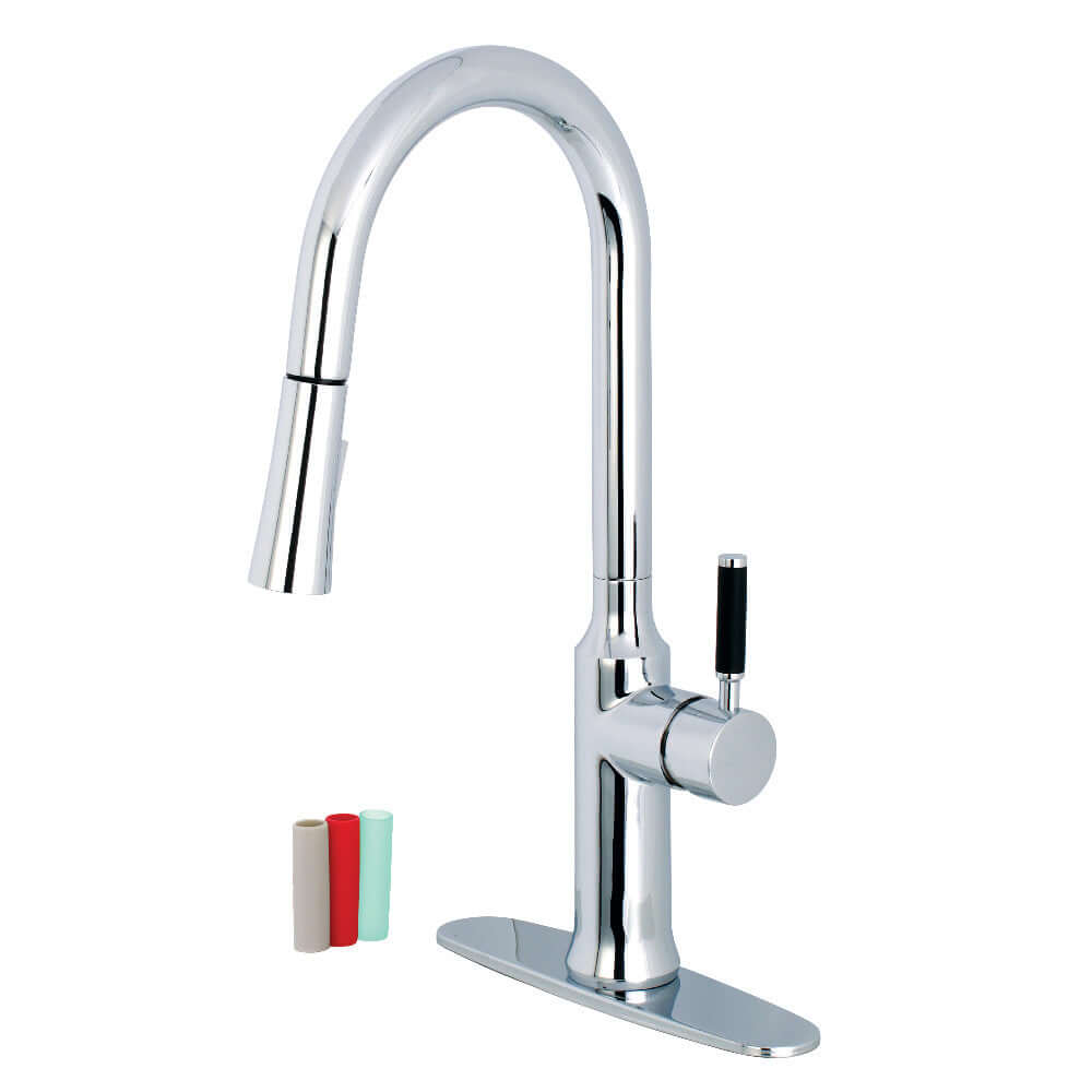 Gourmetier LS2723DKL Kaiser Single-Handle Pull-Down Kitchen Faucet, Brushed Brass with polished chrome finish