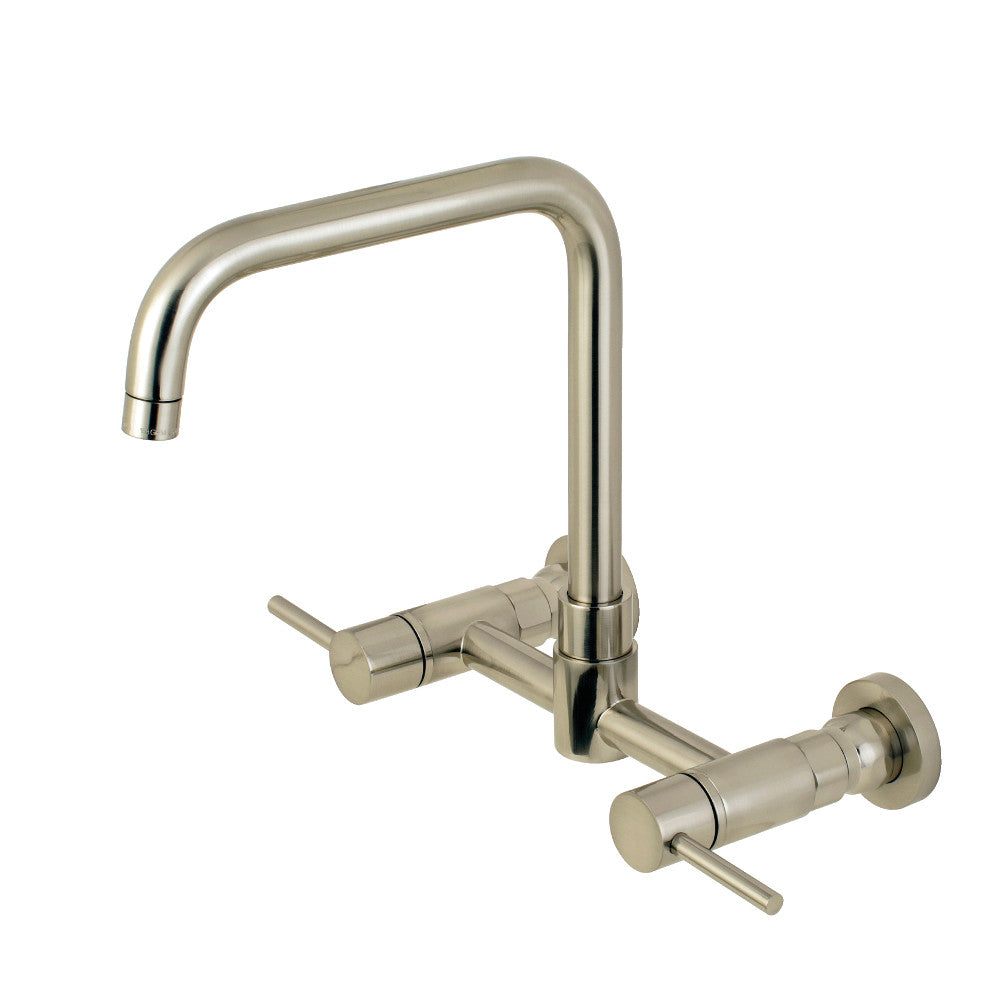 Kingston Brass KS8168DL Concord Wall Mount Bridge Kitchen Faucet with gooseneck design and dual handle controls.