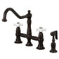 Kingston KS3277PXBS Restoration Bridge Kitchen Faucet with Brass Sprayer, Brushed Brass in oil rubbed bronze finish
