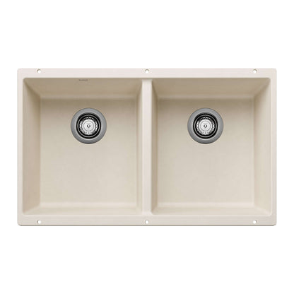 BLANCO Precis SILGRANIT 29" 50/50 Double Bowl Undermount Kitchen Sink in Soft White color