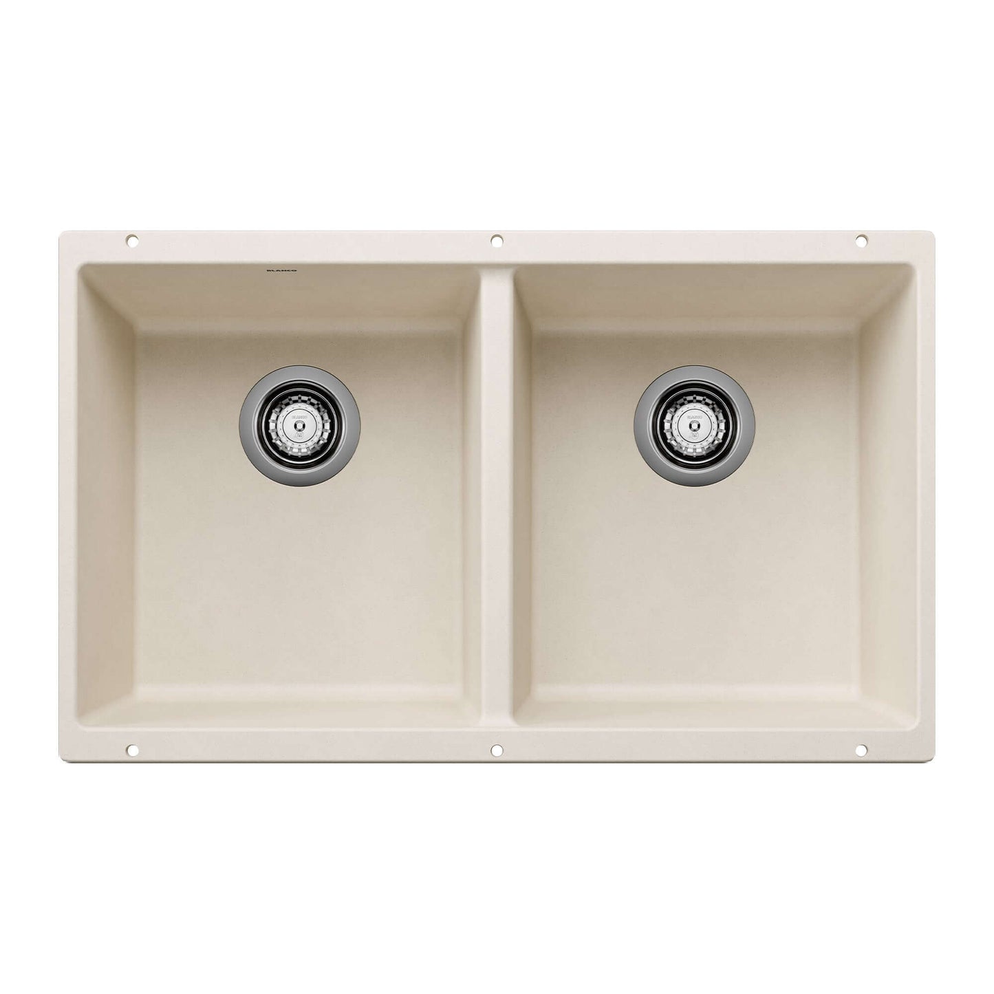 BLANCO Precis SILGRANIT 29" 50/50 Double Bowl Undermount Kitchen Sink in Soft White color