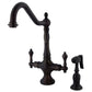 Kingston Brass KS1773ALBS Heritage Two-Handle Single-Hole Kitchen Faucet with Brass Sprayer, Antique Brass