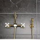 Kingston KS2443PXBS Heritage Two-Handle Wall Mount Bridge Kitchen Faucet with Brass Sprayer, Antique Brass