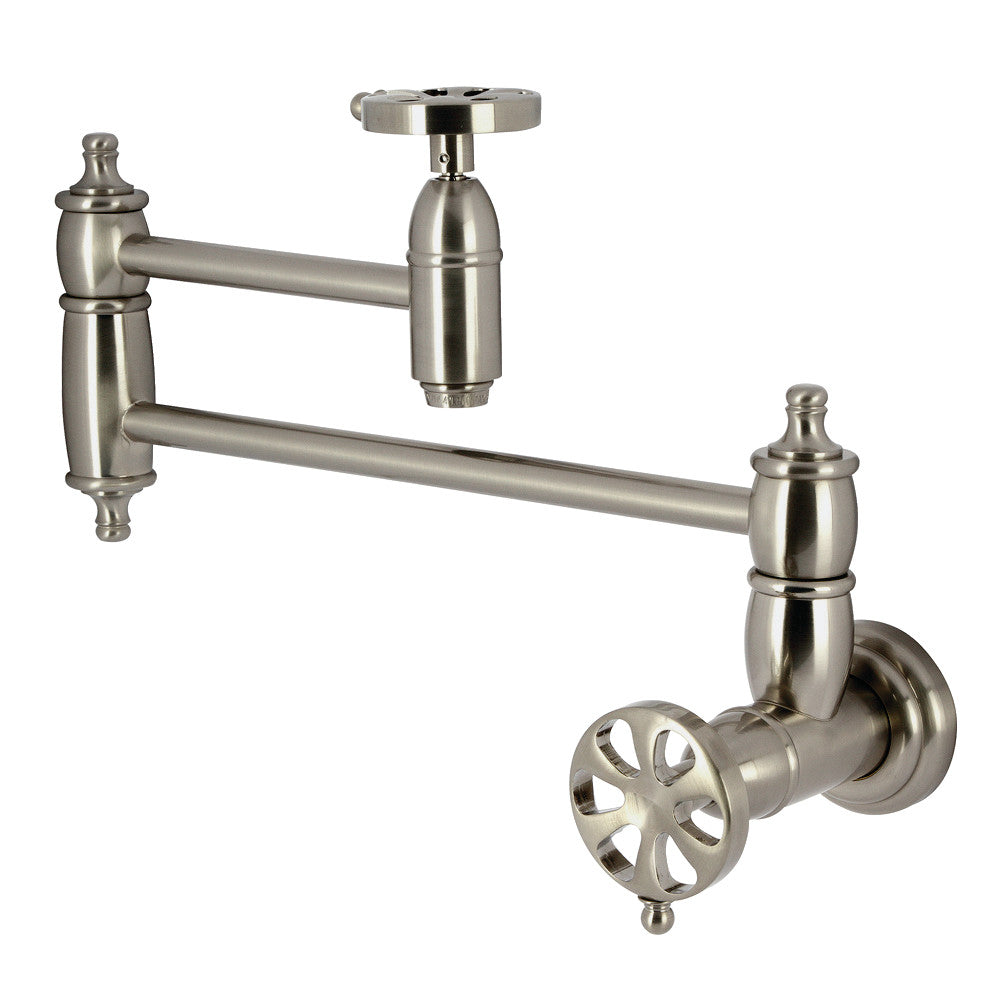 Kingston Brass KS3103RX Belknap Wall Mount Pot Filler Faucet, Antique Brass in brushed nickel finish