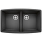 BLANCO Performa SILGRANIT 33" 50/50 Double Bowl Undermount Kitchen Sink in black finish top view