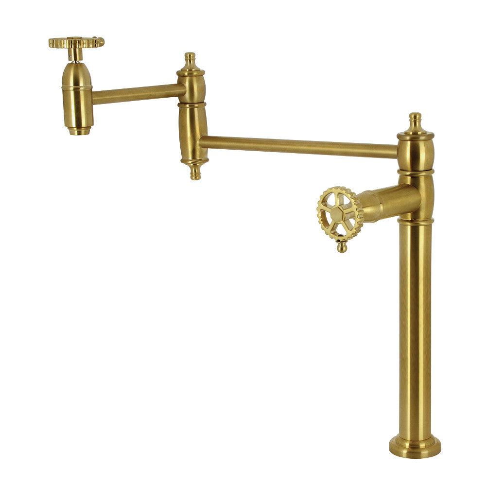 Kingston Brass KS3703CG Fuller Deck Mount Pot Filler Faucet, Antique Brass with foldable swing arms