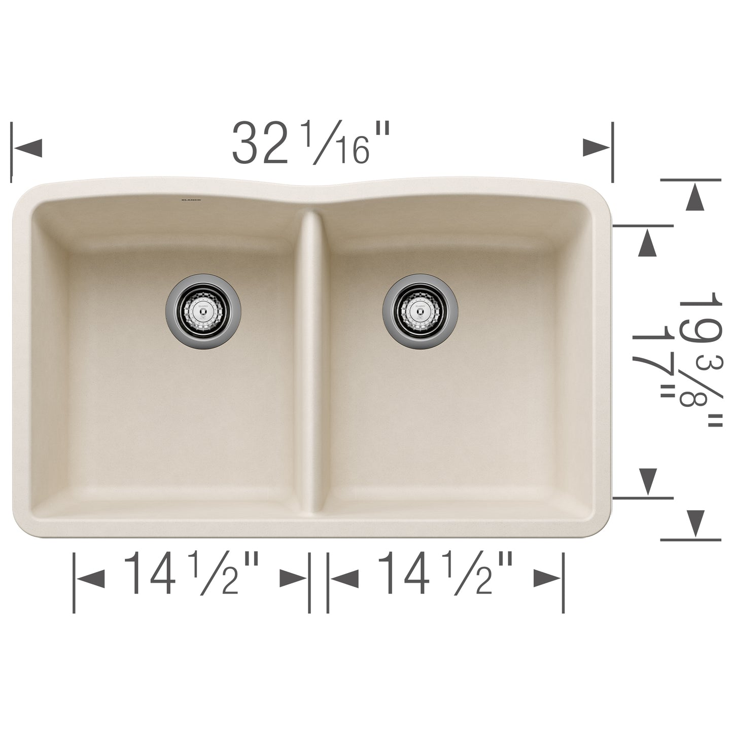 BLANCO Diamond SILGRANIT 32" 50/50 Double Bowl Undermount Kitchen Sink