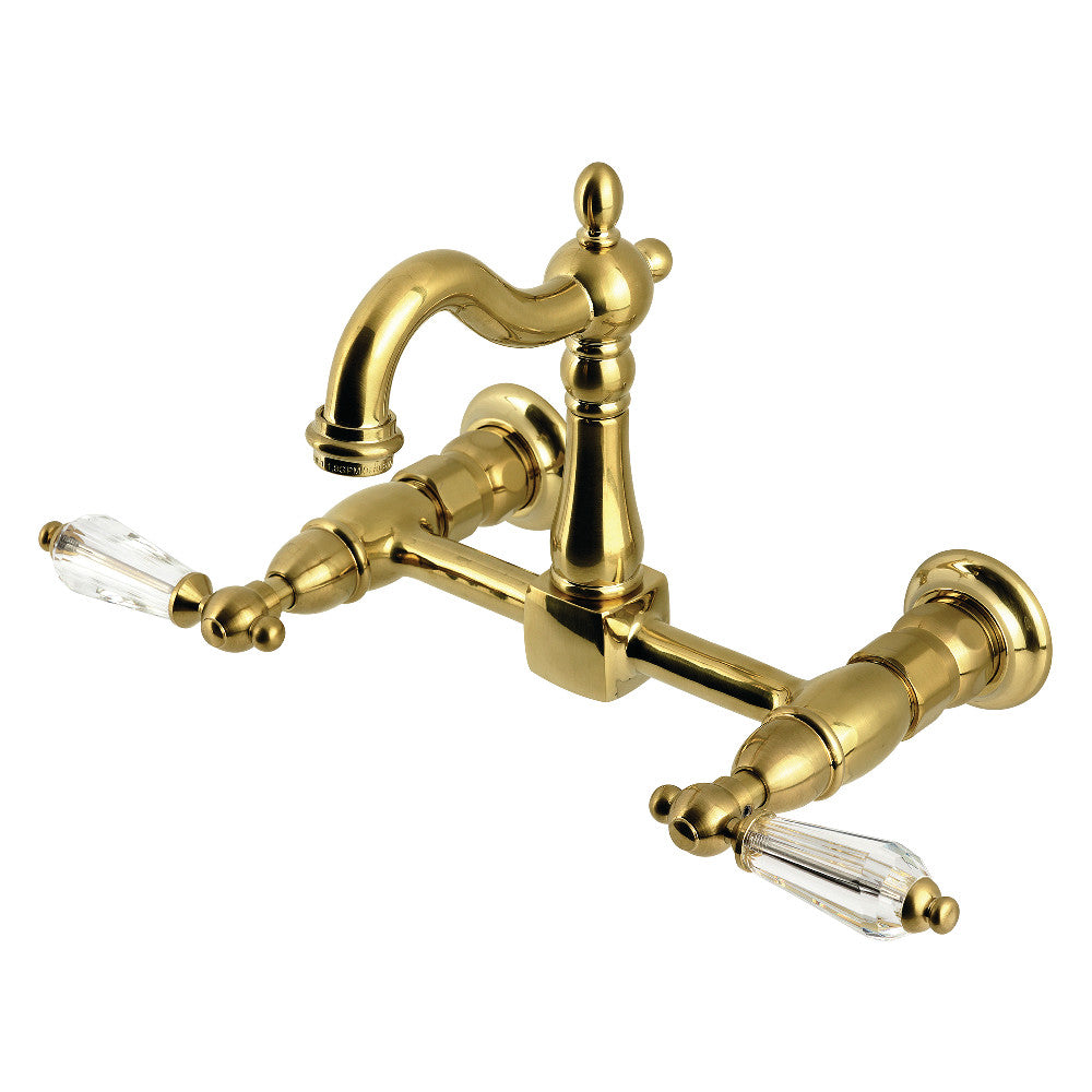 Kingston KS2443WLL Willshire Two-Handle Wall Mount Bridge Kitchen Faucet, Antique Brass with brushed brass finish