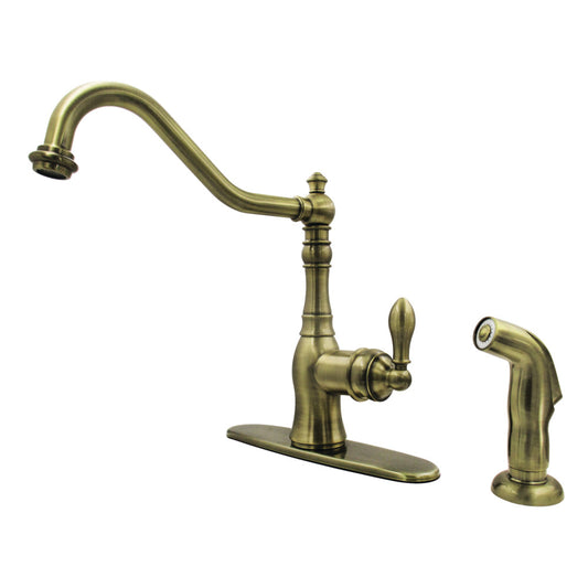 Gourmetier GSY7703ACLSP American Classic Single-Handle Kitchen Faucet with Side Sprayer, Antique Brass
