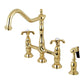Kingston KS1277TXBS French Country Bridge Kitchen Faucet with Brass Sprayer, Brushed Brass, elegant design and premium finish.