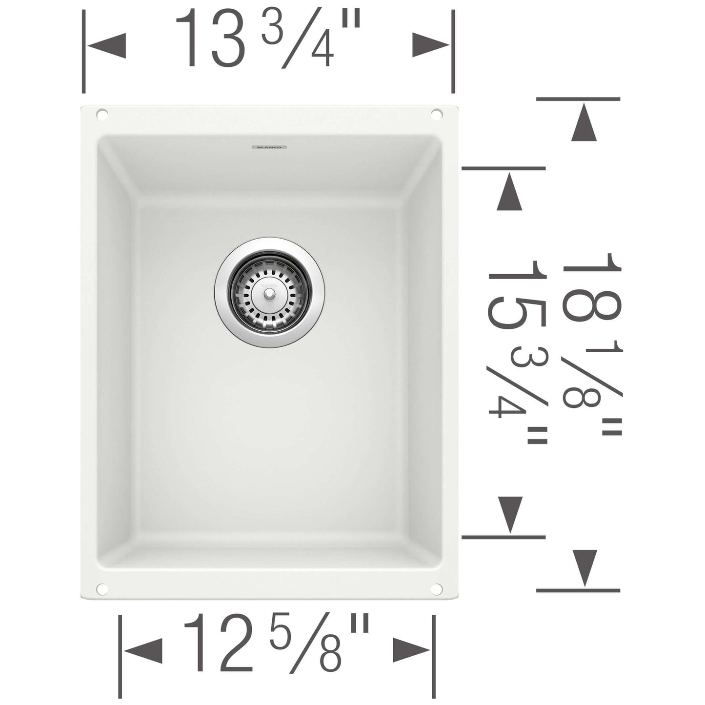 BLANCO Precis SILGRANIT 13" Undermount Bar Sink dimensions and design details, showcasing the compact 13" sink for small spaces.