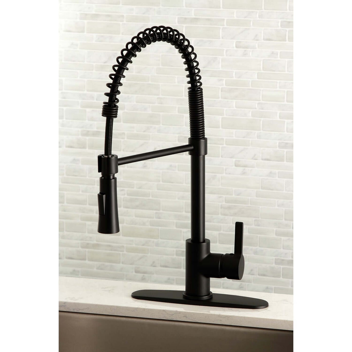 Gourmetier LS8678CTL Continental Single-Handle Deck-Mount Pre-Rinse Kitchen Faucet, Brushed Nickel right side view