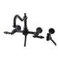 Kingston KS1243PKLBS Duchess Two-Handle Wall Mount Bridge Kitchen Faucet with Brass Sprayer, Antique Brass