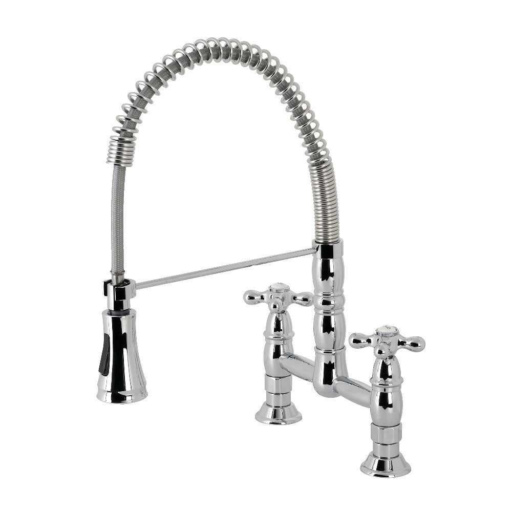 Gourmetier GS1273AX Heritage Double-Handle Deck-Mount Pre-Rinse Bridge Kitchen Faucet, Antique Brass
