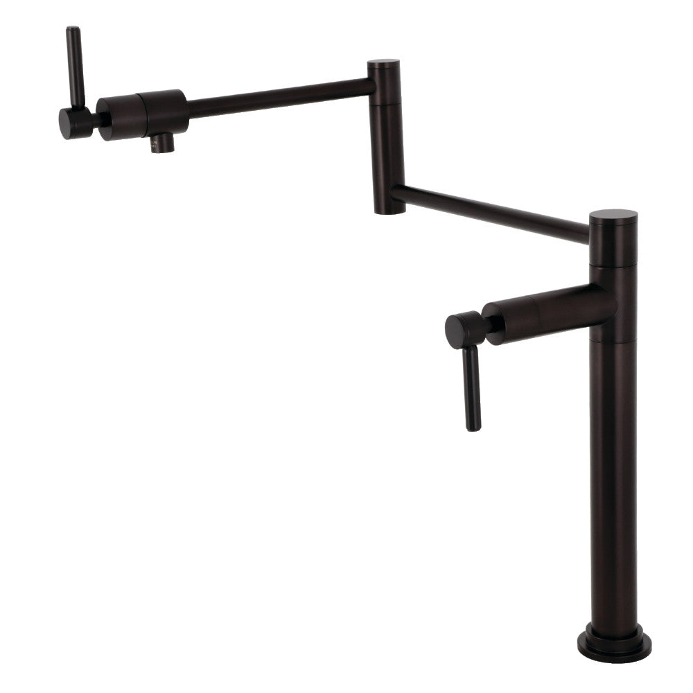 Kingston Brass KS4703DL Concord Deck Mount Pot Filler Faucet, Antique Brass with sleek design and foldable swing arms.