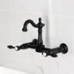 Kingston KS2443TAL Tudor Two-Handle Wall Mount Bridge Kitchen Faucet, Antique Brass with black finish.