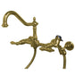 Kingston KS1243ALBS Heritage Two-Handle Wall Mount Bridge Kitchen Faucet with Brass Sprayer, Antique Brass.