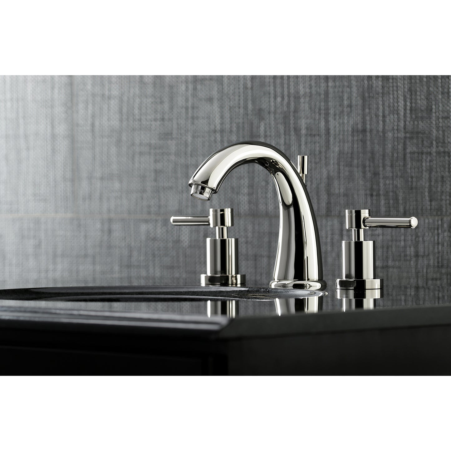 Kingston Brass KS2967DL Concord Widespread Bathroom Faucet right side view showcasing sleek design and modern lever handles.