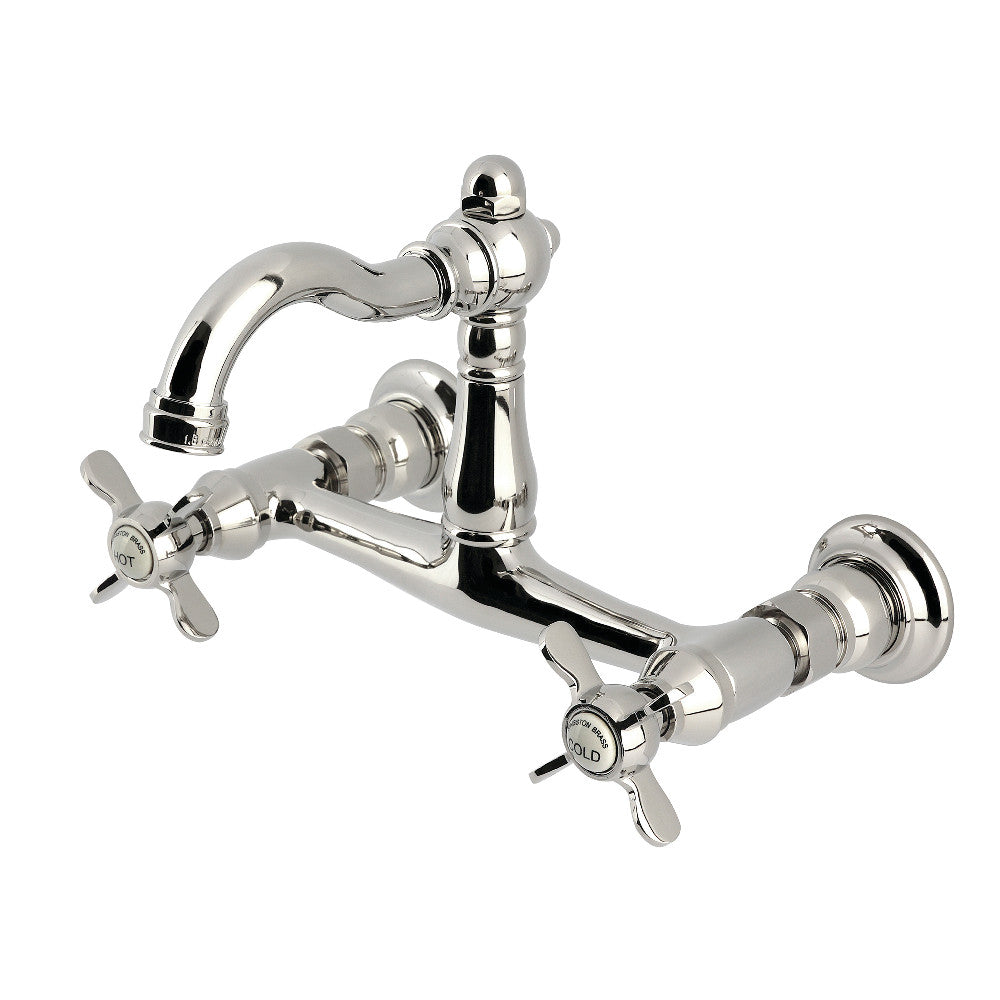 Kingston KS3253BEX Essex Two-Handle Wall Mount Bridge Kitchen Faucet, Antique Brass in polished nickel finish