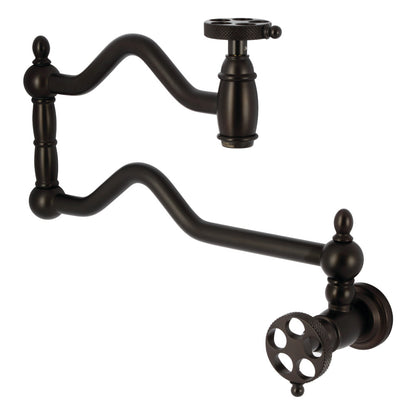 Kingston Brass KS2107RKX Webb Wall Mount Pot Filler Faucet with Knurled Handle, Brushed Brass in Oil Rubbed Bronze finish
