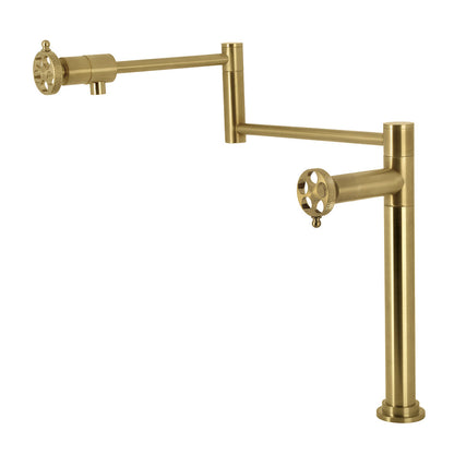 Kingston Brass KS4703RKX Webb Deck Mount Pot Filler Faucet with Knurled Handle, Antique Brass