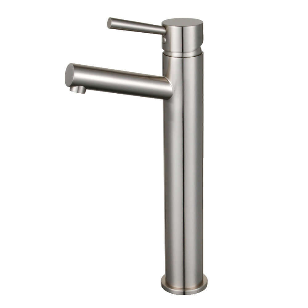 Fauceture LS8413DL Concord Single-Handle Vessel Sink Faucet, Brushed Brass side view showcasing sleek, compact design.