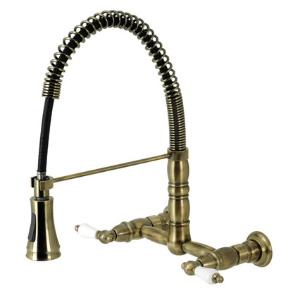 Gourmetier GS1243PL Heritage Double-Handle Wall-Mount Pre-Rinse Bridge Kitchen Faucet, Antique Brass