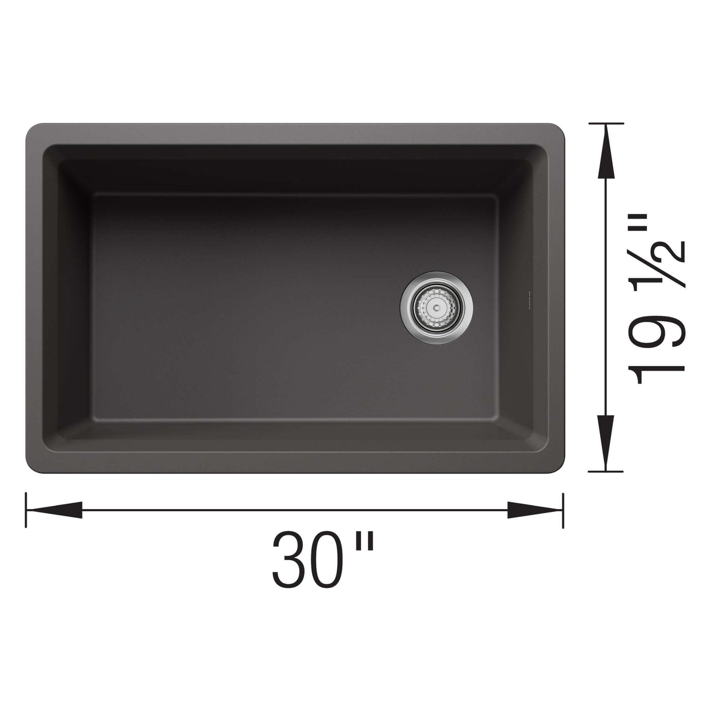 BLANCO Inteos SILGRANIT 30" Single Bowl Reversible Undermount Workstation Kitchen Sink top view with dimensions