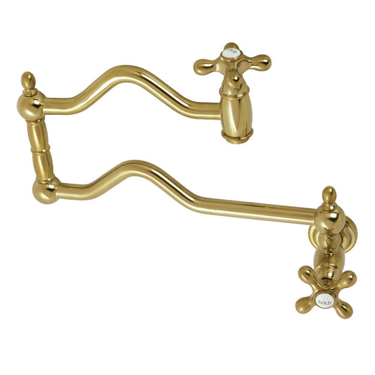 Kingston Brass KS2107AX Heritage Wall Mount Pot Filler Faucet, Brushed Brass with foldable swing arms