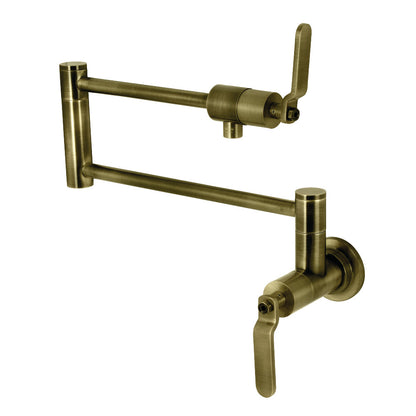 Kingston Brass KS4103KL Whitaker Wall Mount Pot Filler Faucet, Antique Brass design with foldable swing arms.