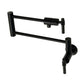 Kingston Brass KS4103ML Milano Wall Mount Pot Filler Faucet, Antique Brass in Matte Black finish with foldable swing arms.