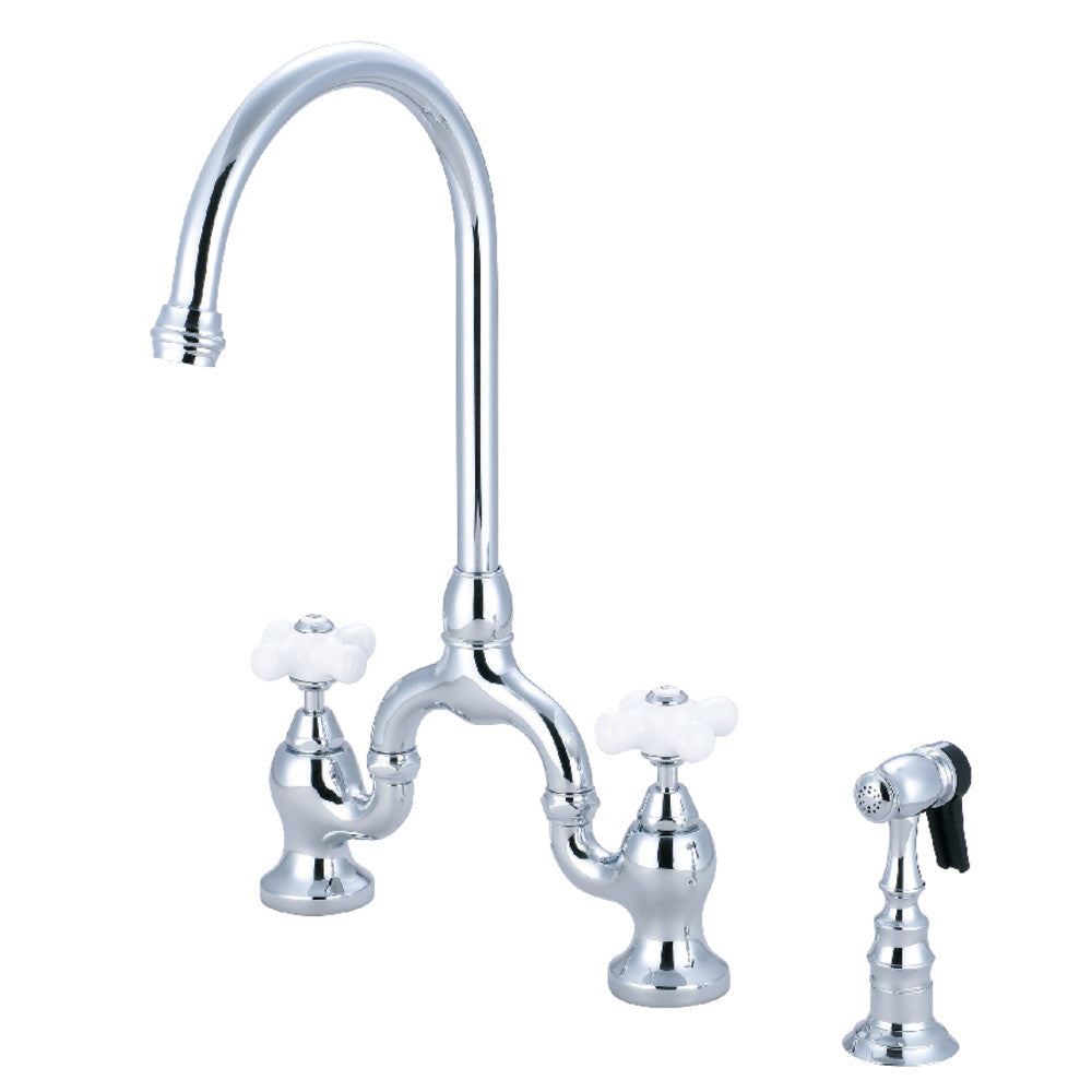 Kingston KS7798PXBS English Country Bridge Kitchen Faucet with Brass Sprayer, Brushed Nickel