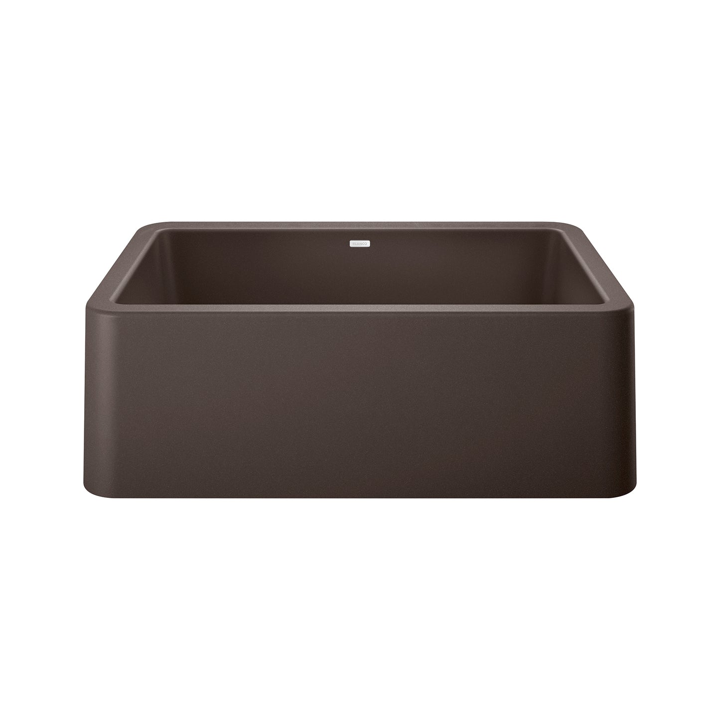 BLANCO Ikon SILGRANIT 30" Single Bowl Apron-Front Farmhouse Sink in dark brown, showcasing sleek, modern design.