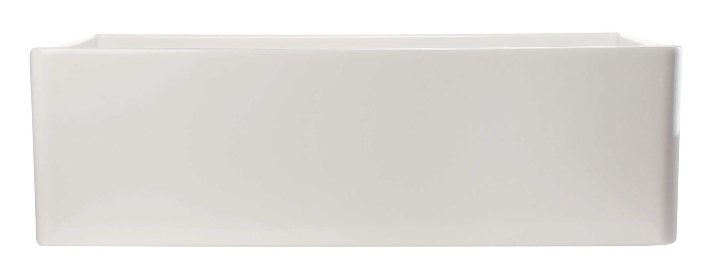 ALFI 33" White Smooth Apron Single Bowl Fireclay Farm Sink AB533-W displaying a sleek front view in pristine white.