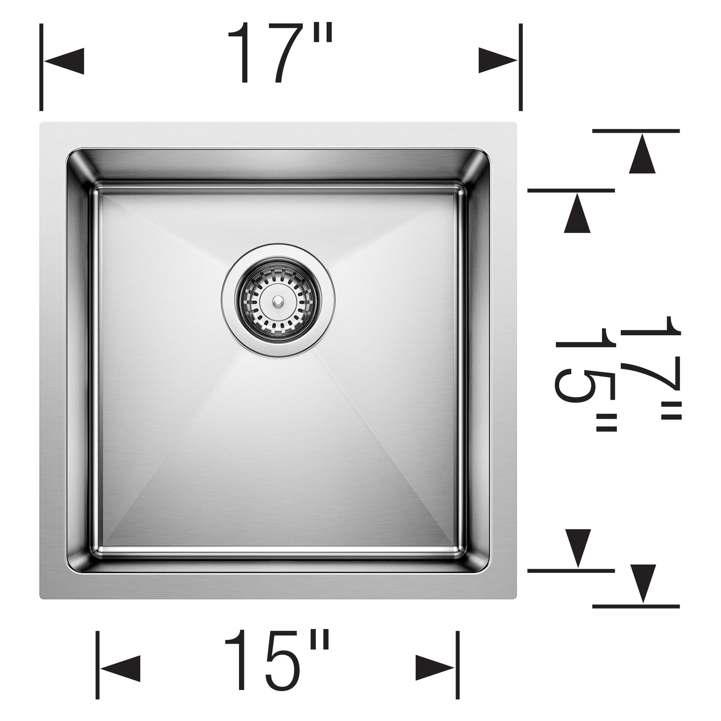 BLANCO Cuvee R15 17" Undermount Stainless Steel Bar Sink dimensions showing 17" x 15" measurements.