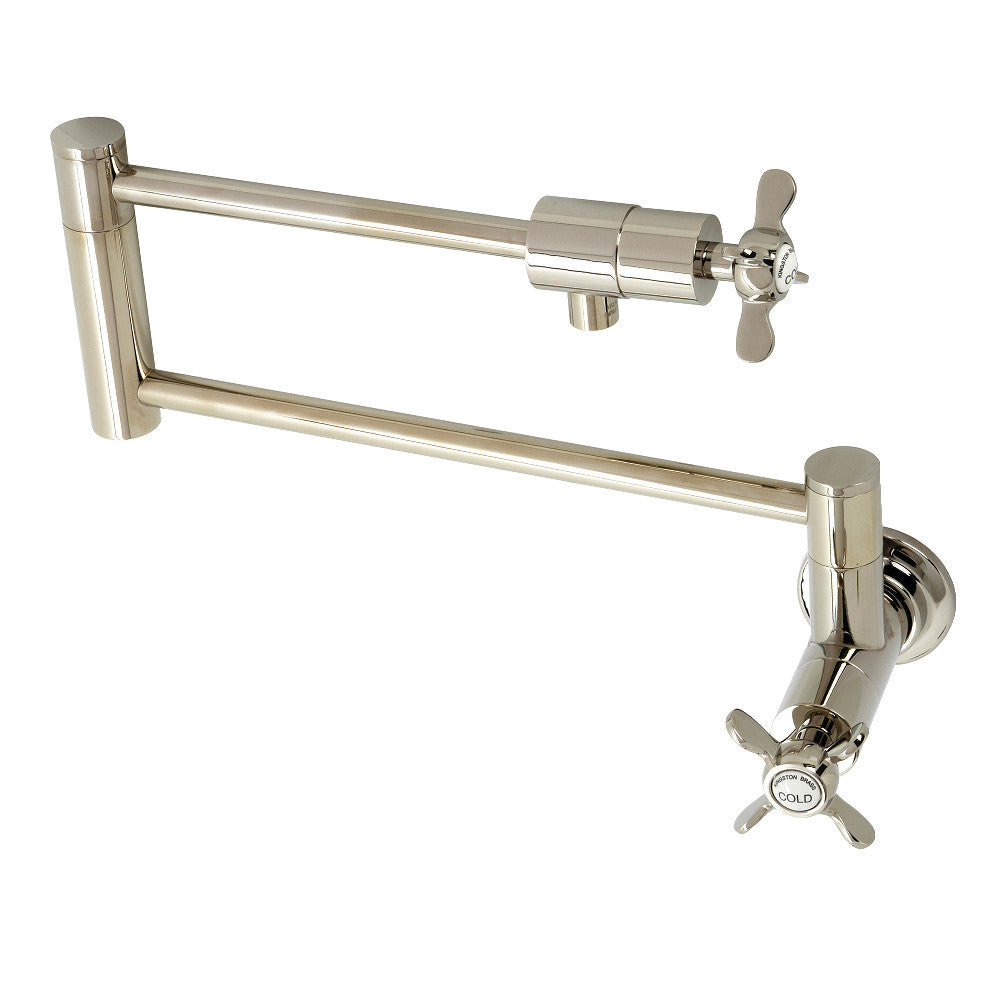 Kingston Brass KS4103BEX Essex Wall Mount Pot Filler Faucet, Antique Brass with polished nickel finish.