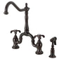 Kingston KS7753TXBS French Country Bridge Kitchen Faucet with Brass Sprayer, Antique Brass