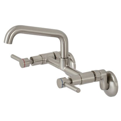 Kingston Brass KS823SB Concord Wall Mount Bridge Kitchen Faucet showcasing brushed nickel finish from left side view.