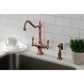 Kingston Brass KS1773ALBS Heritage Two-Handle Single-Hole Kitchen Faucet with Brass Sprayer, Antique Brass in kitchen