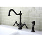 Kingston KS1238TALBS Tudor Two-Handle Kitchen Faucet with Brass Sprayer, Brushed Nickel on sink