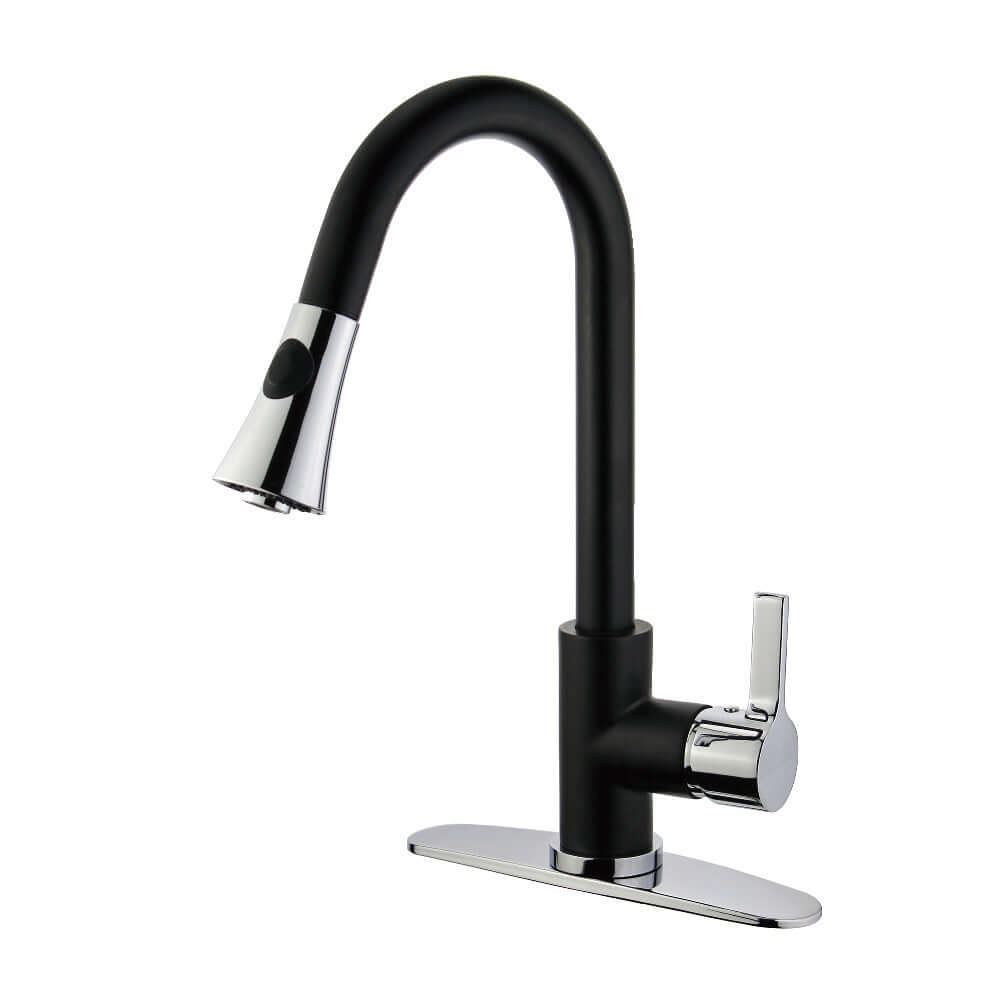Kingston Brass LS8723CTL Continental Pull-Down Kitchen Faucet with curved spout, matte black finish, right side view.
