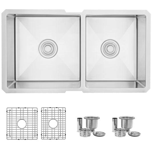 Stylish S-322XG 33" Undermount 60/40 Double Bowl Kitchen Sink