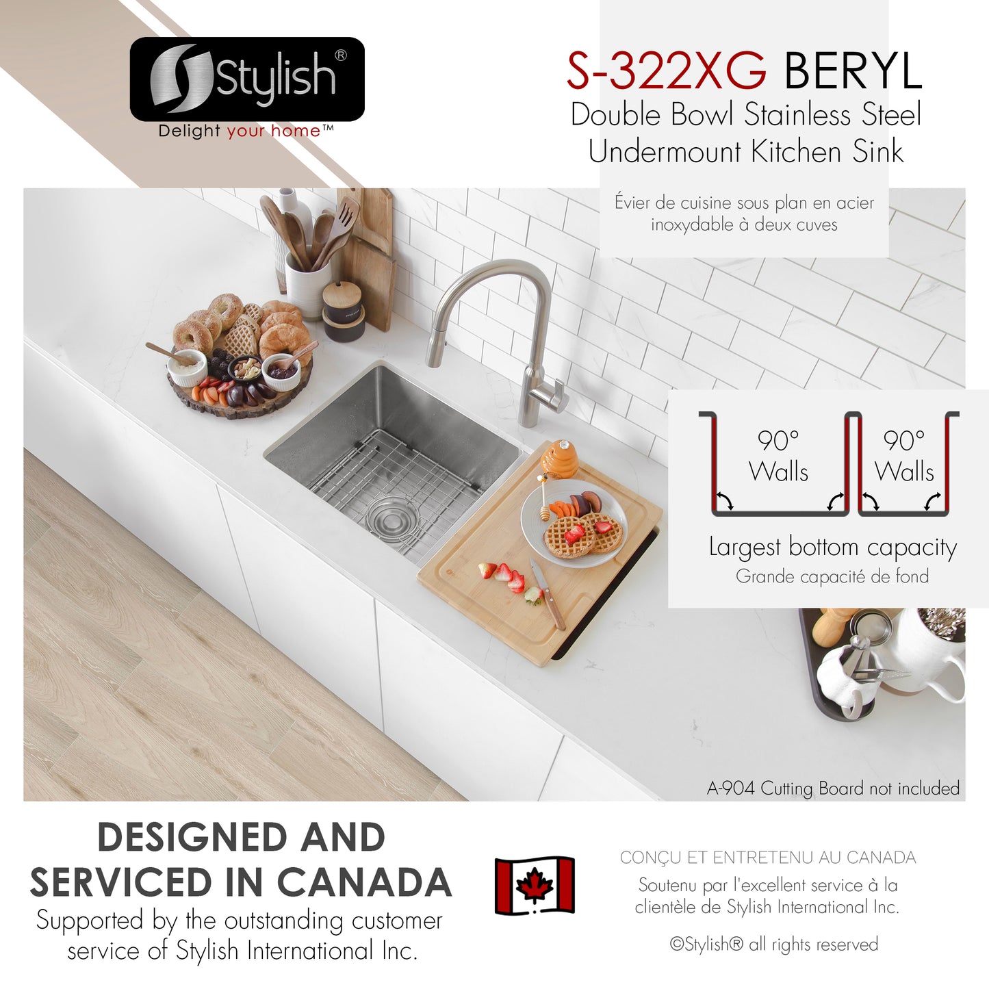 Stylish S-322XG 33" Undermount 60/40 Double Bowl Kitchen Sink