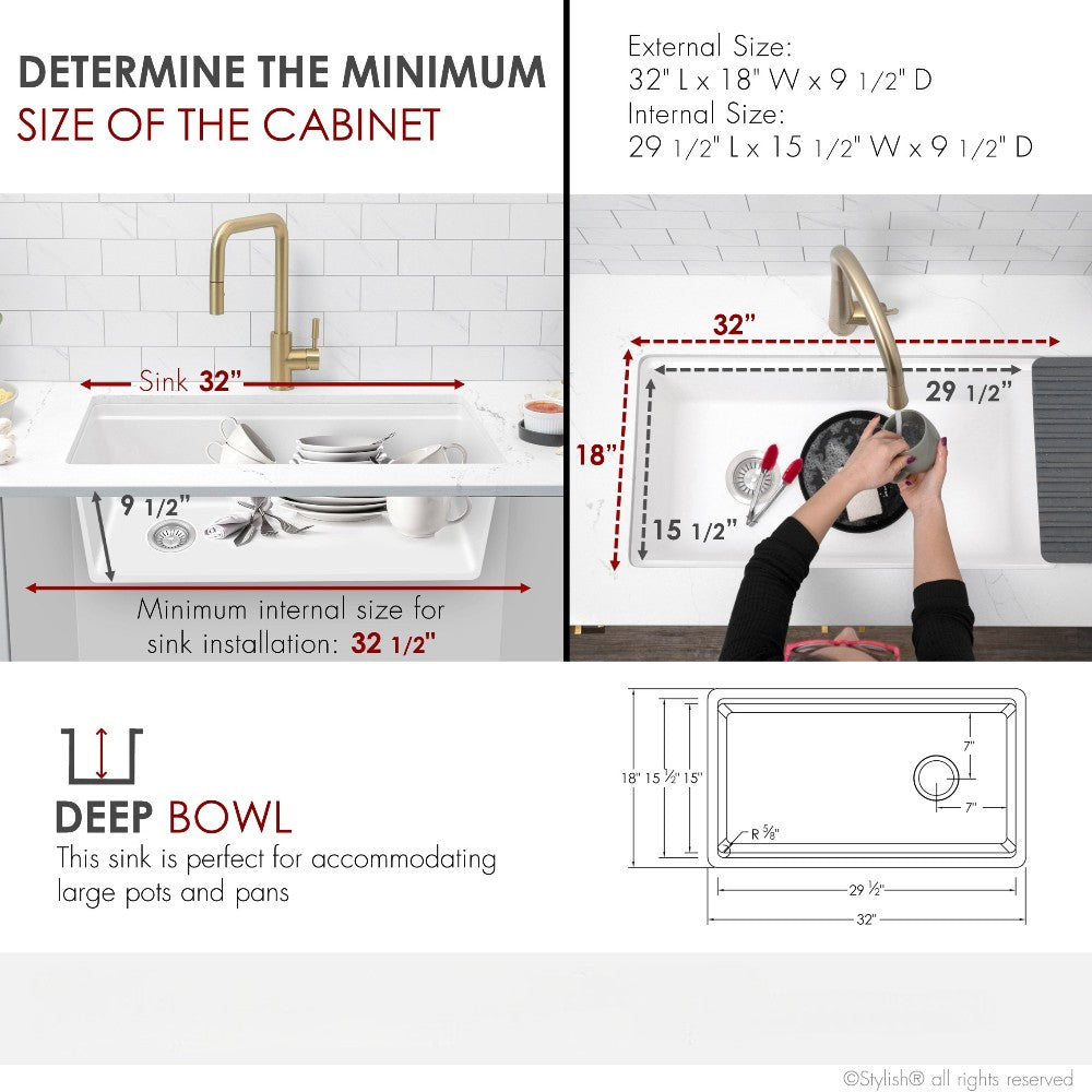 Stylish 32" Composite Granite Workstation Kitchen Sink